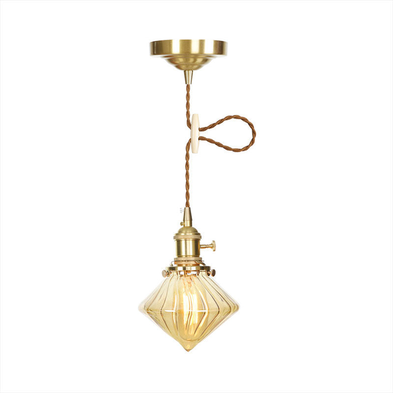 Vintage Gem Hanging Light Amber Ribbed Glass Adjustable Single Light Ceiling Hanging Light Clearhalo 'Ceiling Lights' 'Glass shade' 'Glass' 'Industrial Pendants' 'Industrial' 'Middle Century Pendants' 'Pendant Lights' 'Pendants' 'Tiffany' Lighting' 769652