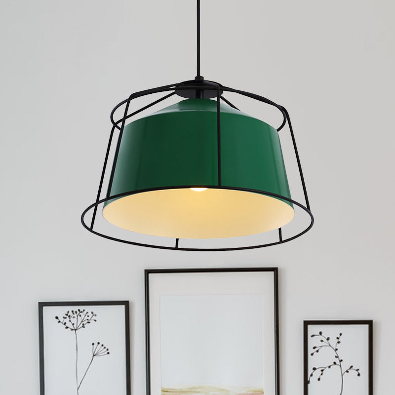 Metal Drum Ceiling Pendant Light 1 Light Modern Indoor Hanging Light for Living Room Green Clearhalo 'Art Deco Pendants' 'Cast Iron' 'Ceiling Lights' 'Ceramic' 'Crystal' 'Industrial Pendants' 'Industrial' 'Metal' 'Middle Century Pendants' 'Pendant Lights' 'Pendants' 'Tiffany' Lighting' 769689