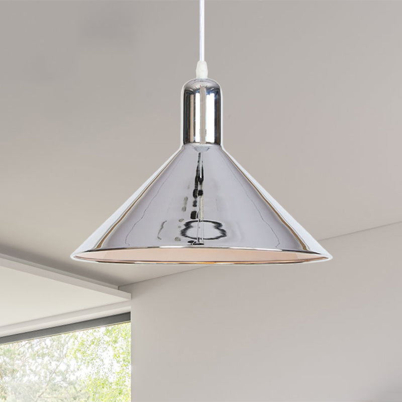 Conical Pendant Lighting with Electroplate Metal Shade Single Light Modern Hanging Light Chrome Clearhalo 'Art Deco Pendants' 'Cast Iron' 'Ceiling Lights' 'Ceramic' 'Crystal' 'Industrial Pendants' 'Industrial' 'Metal' 'Middle Century Pendants' 'Pendant Lights' 'Pendants' 'Tiffany' Lighting' 770722