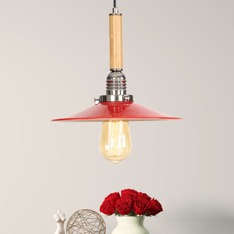 Red Saucer Suspension Light Vintage Metal 1 Light Pendant Light for Foyer Red 1 Clearhalo 'Art Deco Pendants' 'Cast Iron' 'Ceiling Lights' 'Ceramic' 'Crystal' 'Industrial Pendants' 'Industrial' 'Metal' 'Middle Century Pendants' 'Pendant Lights' 'Pendants' 'Tiffany' Lighting' 770738