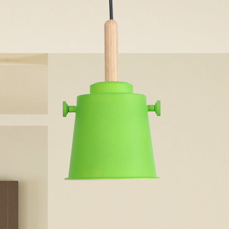 Modern Bucket Hanging Lamp with Adjustable Cord Single Light Metal Pendant Light in Wood Clearhalo 'Art Deco Pendants' 'Cast Iron' 'Ceiling Lights' 'Ceramic' 'Crystal' 'Industrial Pendants' 'Industrial' 'Metal' 'Middle Century Pendants' 'Pendant Lights' 'Pendants' 'Tiffany' Lighting' 770770