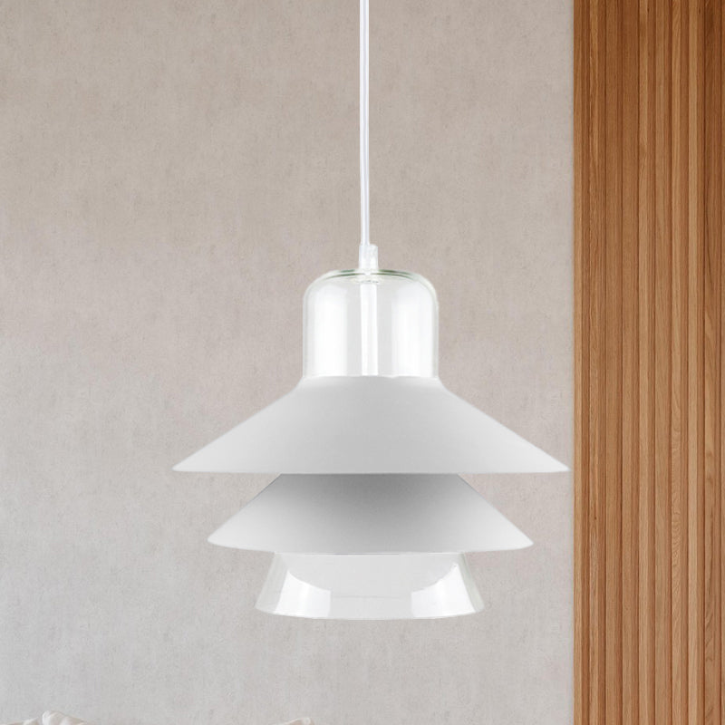 Tiered Cone Shade Indoor Pendant Light Nordic Style Metal and Glass 1 Light Gray/White/Red Hanging Ceiling Fixture Grey Clearhalo 'Ceiling Lights' 'Modern Pendants' 'Modern' 'Pendant Lights' 'Pendants' Lighting' 770789