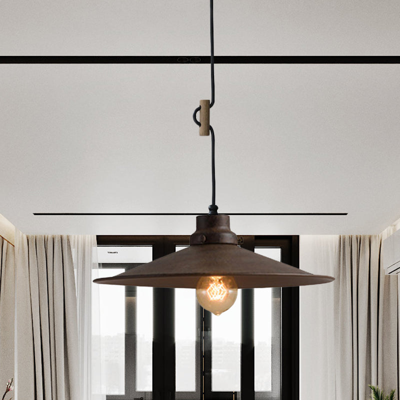 1 Light Metal Pendant Lamp Vintage Industrial Black/White/Bronze Flared Shade Foyer Hanging Ceiling Fixture Bronze Clearhalo 'Art Deco Pendants' 'Black' 'Cast Iron' 'Ceiling Lights' 'Ceramic' 'Crystal' 'Industrial Pendants' 'Industrial' 'Metal' 'Middle Century Pendants' 'Pendant Lights' 'Pendants' 'Rustic Pendants' 'Tiffany' Lighting' 770857