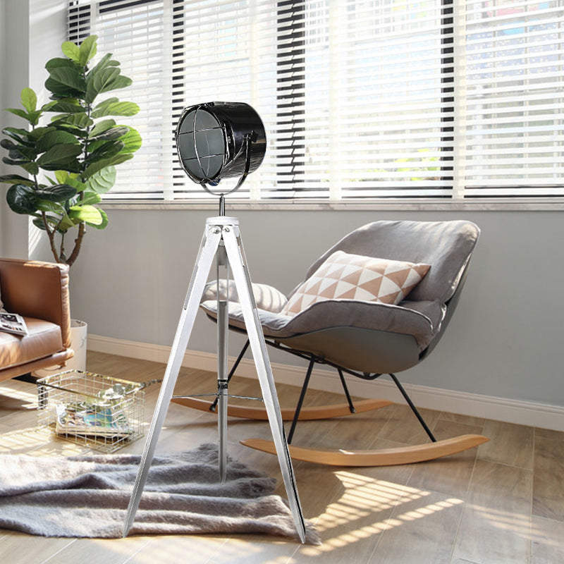 Industrial Loft Tripod Flood Spotlight 1 Light Metal and Wood Standing Floor Lamp in Black/White for Studio Clearhalo 'Floor Lamps' 'Lamps' Lighting' 770876