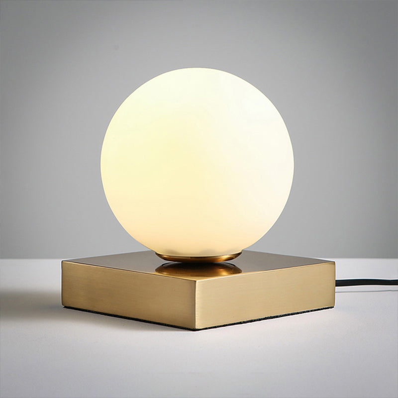 Modernism Round Ball Table Lamp White Glass 1 Head Bedside Table Lighting with Metal Squared Base White Clearhalo 'Lamps' 'Table Lamps' Lighting' 770899