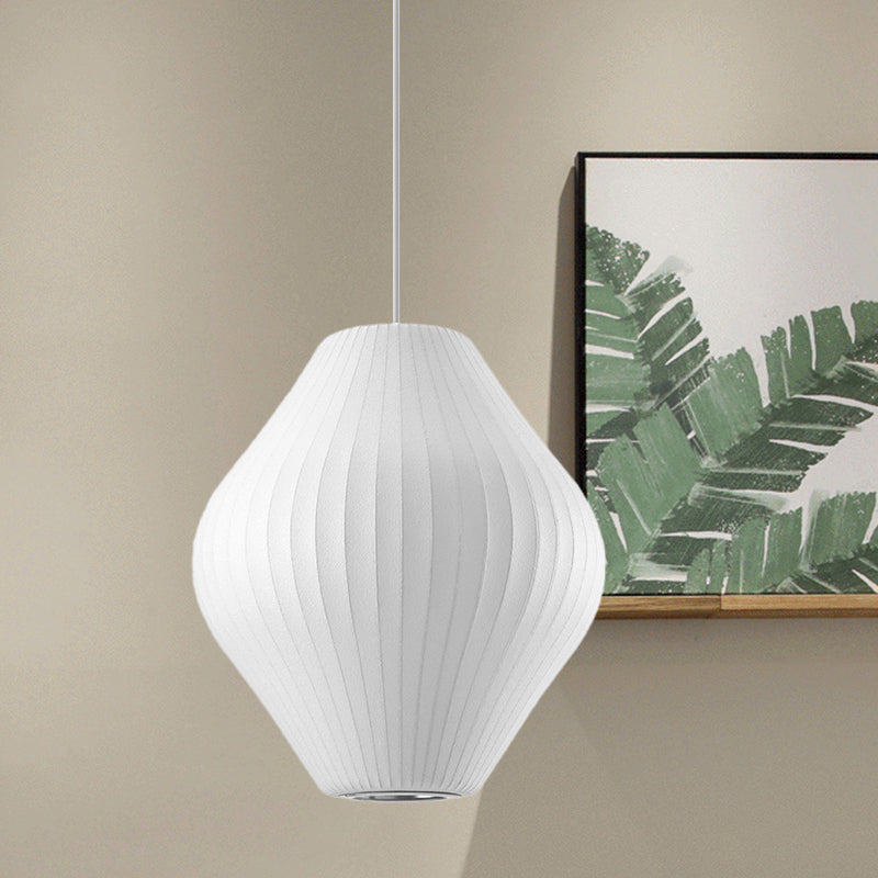 1 Bulb Ceiling Pendant Light with Pear Fabric Shade Contemporary White Hanging Light, 12.5