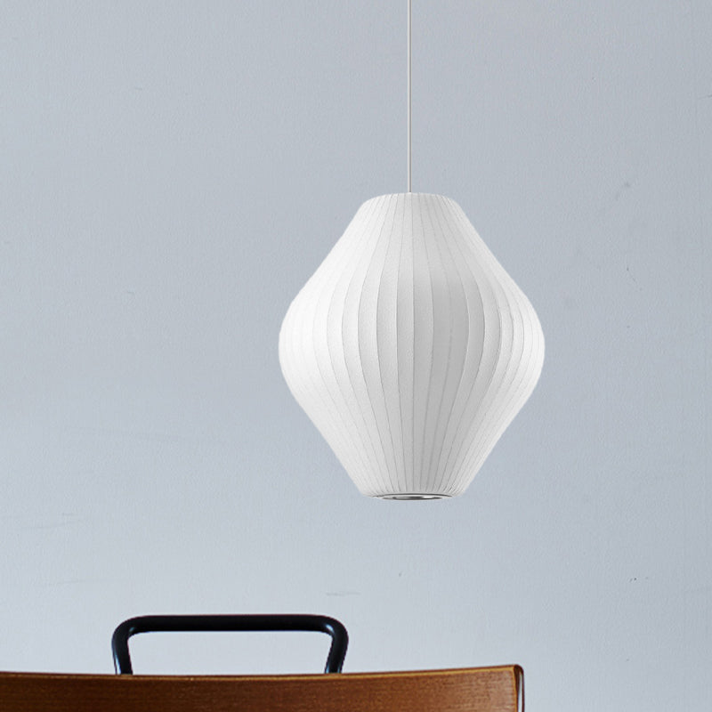 1 Bulb Ceiling Pendant Light with Pear Fabric Shade Contemporary White Hanging Light, 12.5