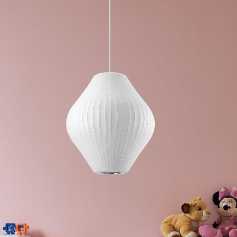 1 Bulb Ceiling Pendant Light with Pear Fabric Shade Contemporary White Hanging Light, 12.5