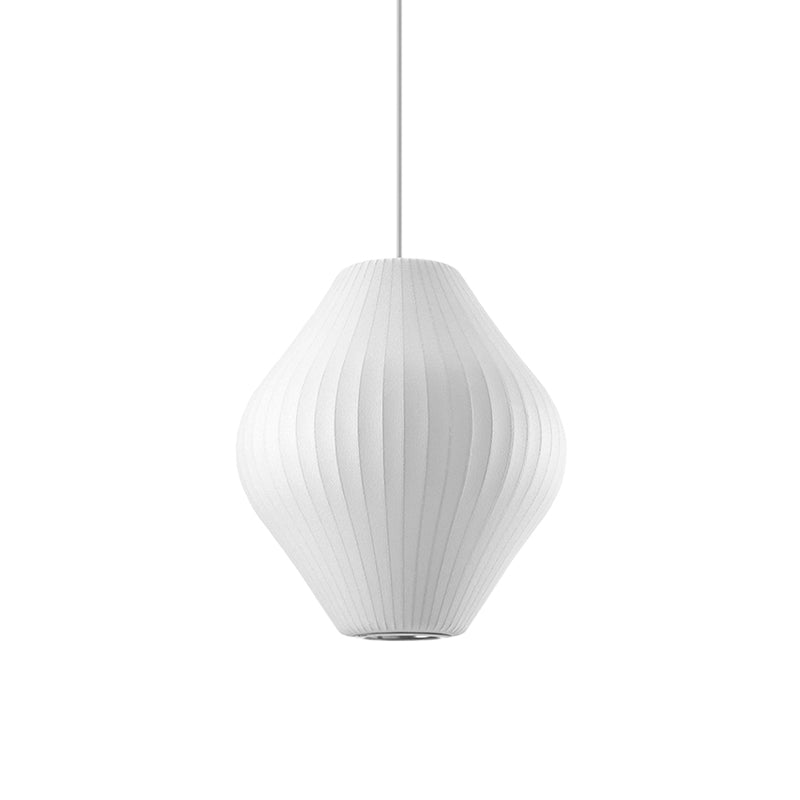 1 Bulb Ceiling Pendant Light with Pear Fabric Shade Contemporary White Hanging Light, 12.5