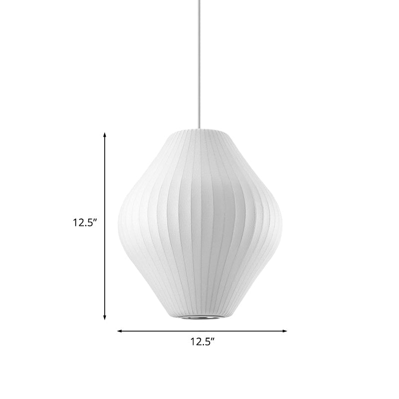 1 Bulb Ceiling Pendant Light with Pear Fabric Shade Contemporary White Hanging Light, 12.5