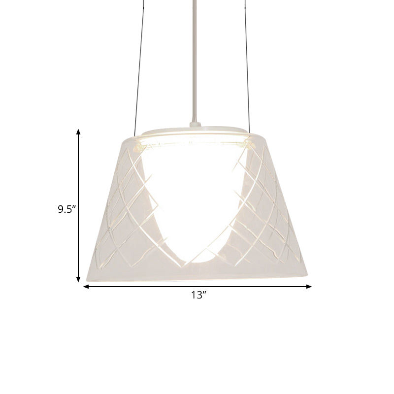 Tapered Clear Lattice Glass Chandelier Modernist 1 Light Chrome Hanging Light Fixture Clearhalo 'Ceiling Lights' 'Glass shade' 'Glass' 'Modern Pendants' 'Modern' 'Pendant Lights' 'Pendants' Lighting' 772082