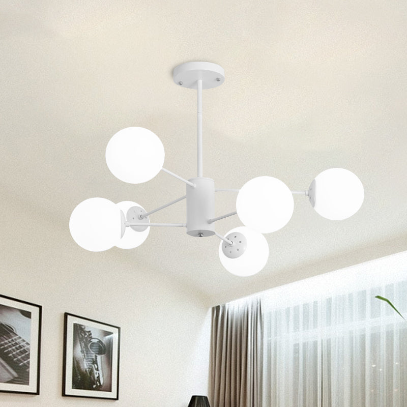 White Globe Hanging Chandelier Simplicity 6/8 Lights Milk Glass Chandelier Light for Living Room Clearhalo 'Ceiling Lights' 'Chandeliers' 'Glass shade' 'Glass' 'Modern Chandeliers' 'Modern' Lighting' 772101