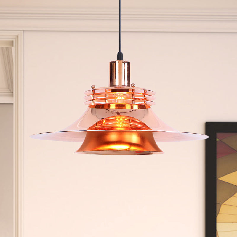 Metallic Flared Hanging Lamp 1 Light Industrial Indoor Pendant Light for Dining Room Rose Gold Clearhalo 'Art Deco Pendants' 'Cast Iron' 'Ceiling Lights' 'Ceramic' 'Crystal' 'Industrial Pendants' 'Industrial' 'Metal' 'Middle Century Pendants' 'Pendant Lights' 'Pendants' 'Tiffany' Lighting' 772236