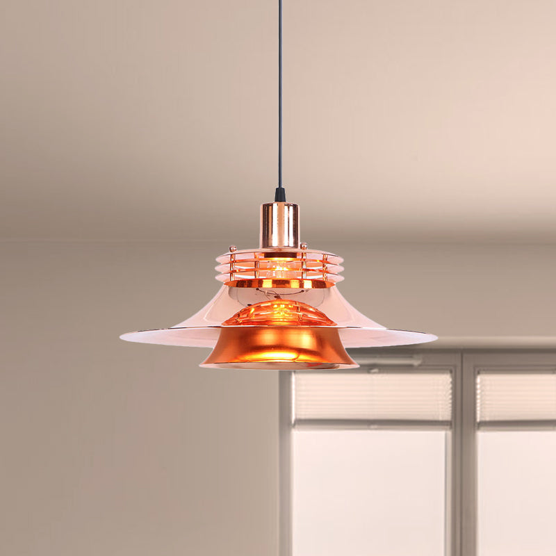 Metallic Flared Hanging Lamp 1 Light Industrial Indoor Pendant Light for Dining Room Clearhalo 'Art Deco Pendants' 'Cast Iron' 'Ceiling Lights' 'Ceramic' 'Crystal' 'Industrial Pendants' 'Industrial' 'Metal' 'Middle Century Pendants' 'Pendant Lights' 'Pendants' 'Tiffany' Lighting' 772237