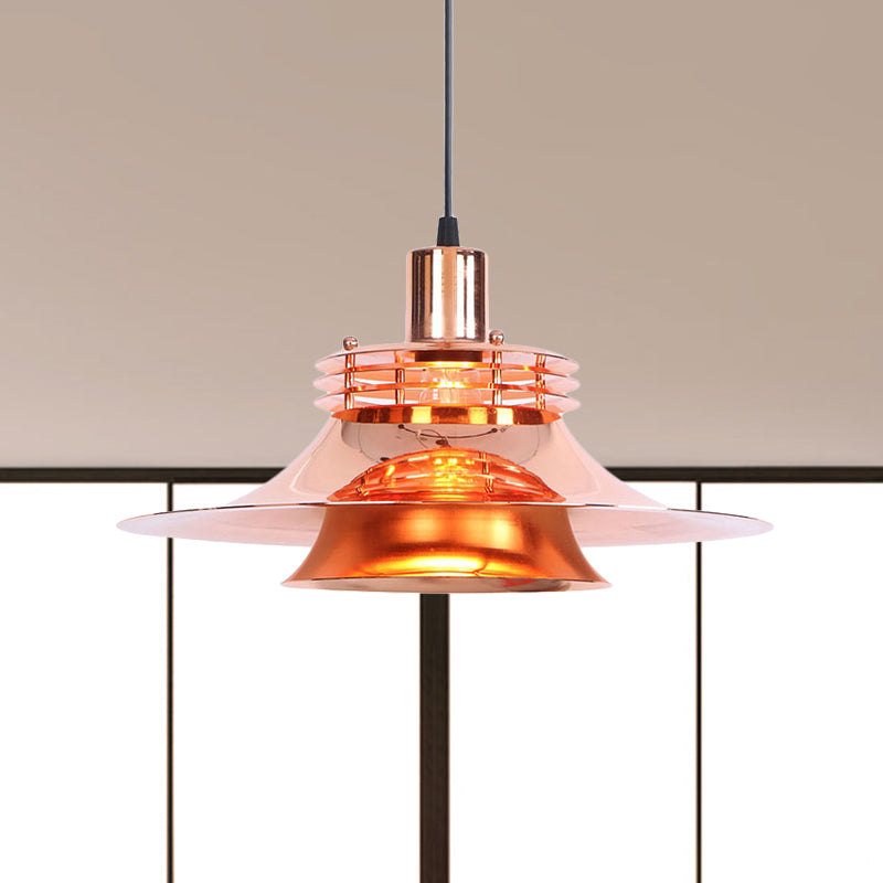 Metallic Flared Hanging Lamp 1 Light Industrial Indoor Pendant Light for Dining Room Clearhalo 'Art Deco Pendants' 'Cast Iron' 'Ceiling Lights' 'Ceramic' 'Crystal' 'Industrial Pendants' 'Industrial' 'Metal' 'Middle Century Pendants' 'Pendant Lights' 'Pendants' 'Tiffany' Lighting' 772238