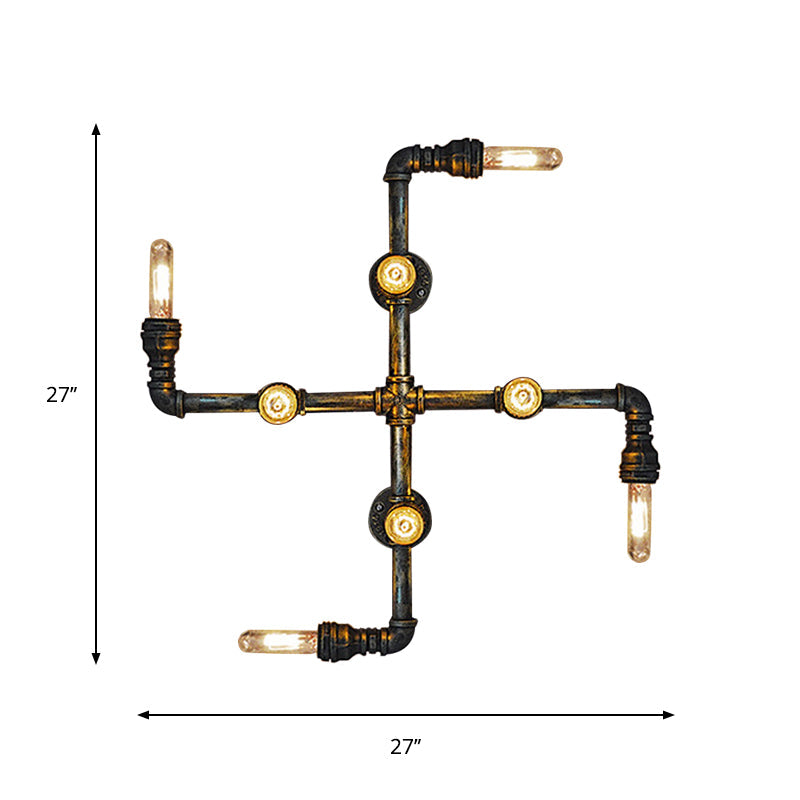 Industrial Twisted Pipe Wall Lamp with Open Bulb 8-Light Metallic Sconce Lighting in Antique Brass Clearhalo 'Art deco wall lights' 'Cast Iron' 'Glass' 'Industrial wall lights' 'Industrial' 'Middle century wall lights' 'Modern' 'Rustic wall lights' 'Tiffany' 'Traditional wall lights' 'Wall Lamps & Sconces' 'Wall Lights' Lighting' 773152