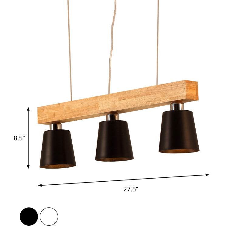 Tapered Indoor Hanging Ceiling Light Modern Metal 3 Heads Black/White Island Lighting with Wooden Beam Clearhalo 'Ceiling Lights' 'Island Lights' Lighting' 773157