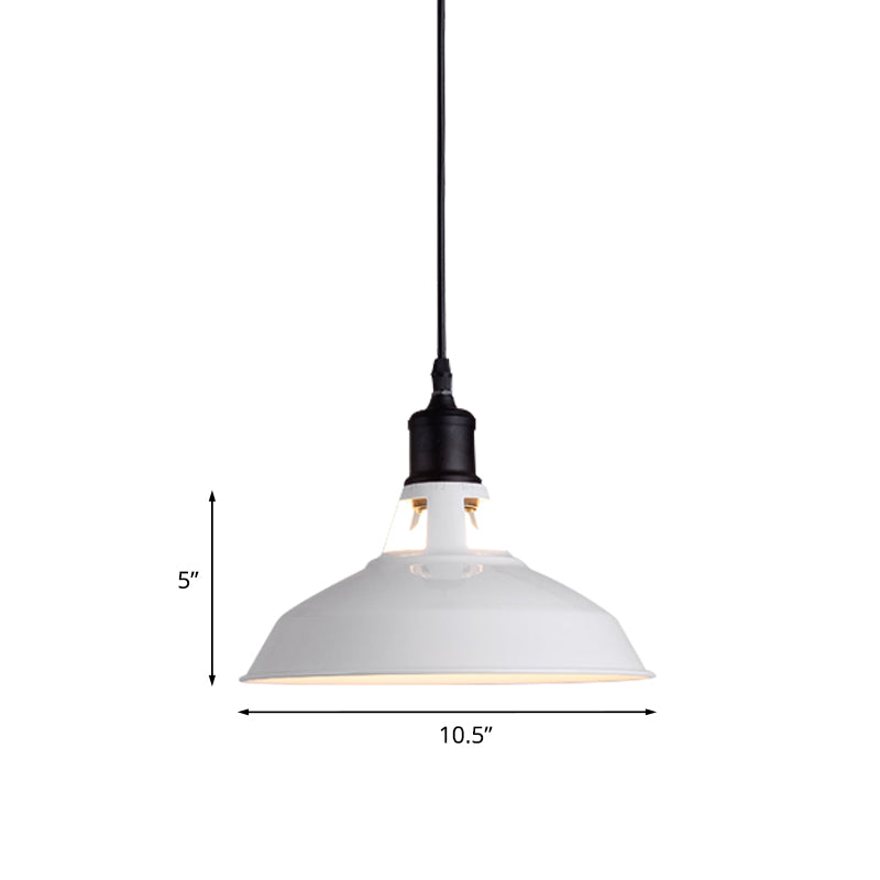 White 1 Bulb Ceiling Pendant Retro Stylish Metal Barn Lampshade Suspended Light with Adjustable Cord, 10.5