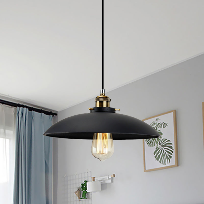 Black Saucer Shade Pendant Lighting Industrial Metallic 1 Light Dining Table Hanging Lamp, 12.5