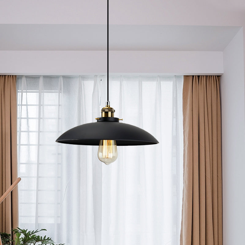 Black Saucer Shade Pendant Lighting Industrial Metallic 1 Light Dining Table Hanging Lamp, 12.5