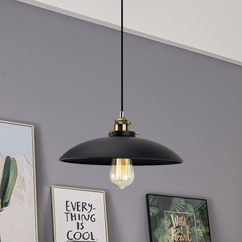 Black Saucer Shade Pendant Lighting Industrial Metallic 1 Light Dining Table Hanging Lamp, 12.5