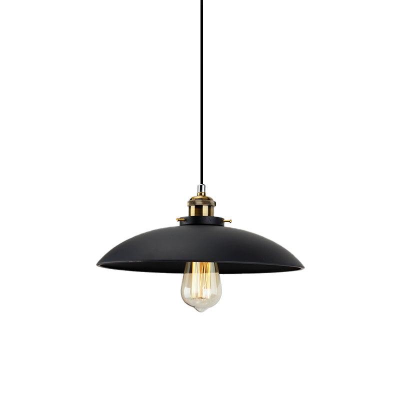 Black Saucer Shade Pendant Lighting Industrial Metallic 1 Light Dining Table Hanging Lamp, 12.5