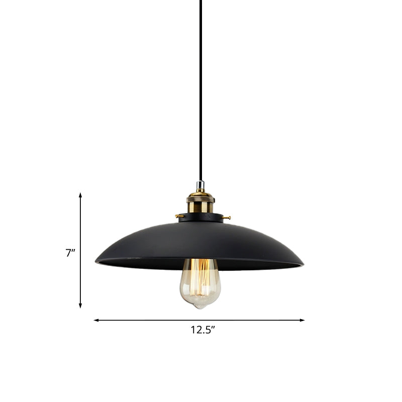 Black Saucer Shade Pendant Lighting Industrial Metallic 1 Light Dining Table Hanging Lamp, 12.5