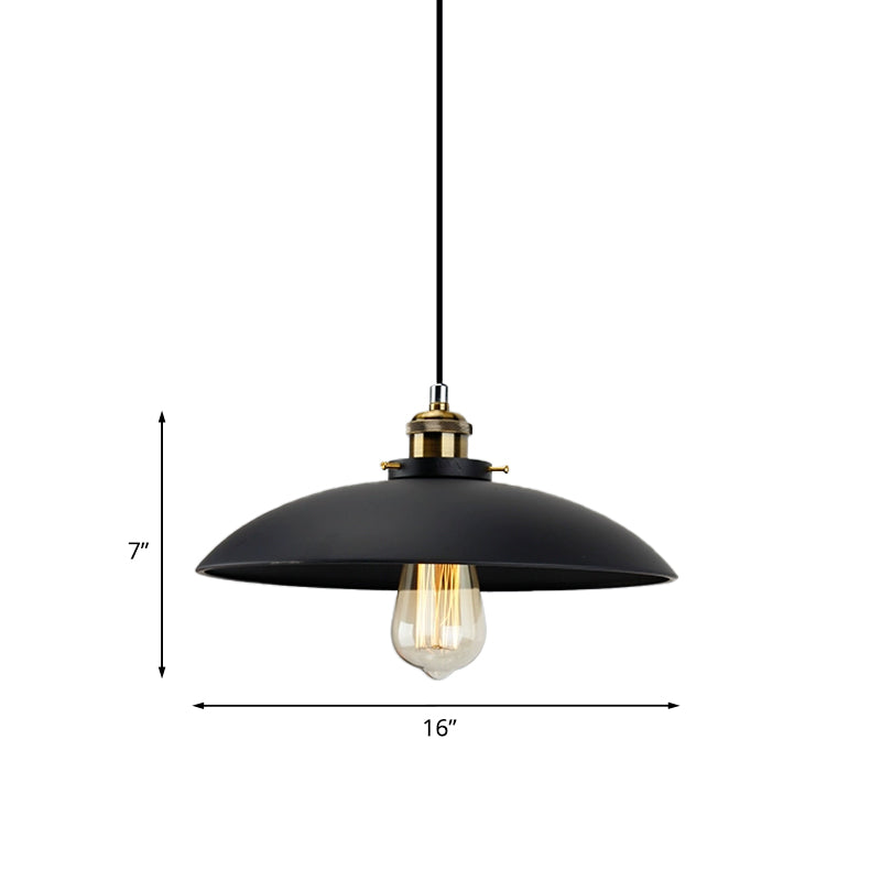 Black Saucer Shade Pendant Lighting Industrial Metallic 1 Light Dining Table Hanging Lamp, 12.5