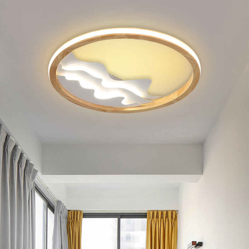 Wood Mountain View Flushmount Light Contemporary 17/21 Inch Wide LED Ceiling Lamp for Study Room White Clearhalo 'Ceiling Lights' 'Close To Ceiling Lights' 'Close to ceiling' 'Flush mount' Lighting' 774397