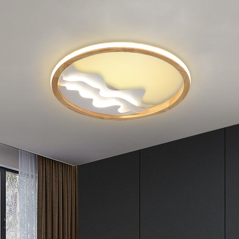 Wood Mountain View Flushmount Light Contemporary 17/21 Inch Wide LED Ceiling Lamp for Study Room Clearhalo 'Ceiling Lights' 'Close To Ceiling Lights' 'Close to ceiling' 'Flush mount' Lighting' 774398