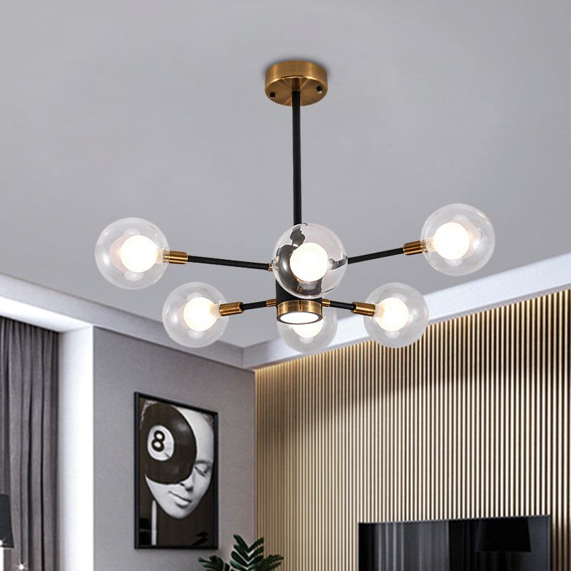 Modern Bubble Shade Chandelier with Clear/White Glass Shade 6/8 Lights Black Arm Pendant Light for Living Room 6 Clear Clearhalo 'Ceiling Lights' 'Chandeliers' 'Clear' 'Industrial' 'Modern Chandeliers' 'Modern' 'Tiffany' 'Traditional Chandeliers' Lighting' 774460