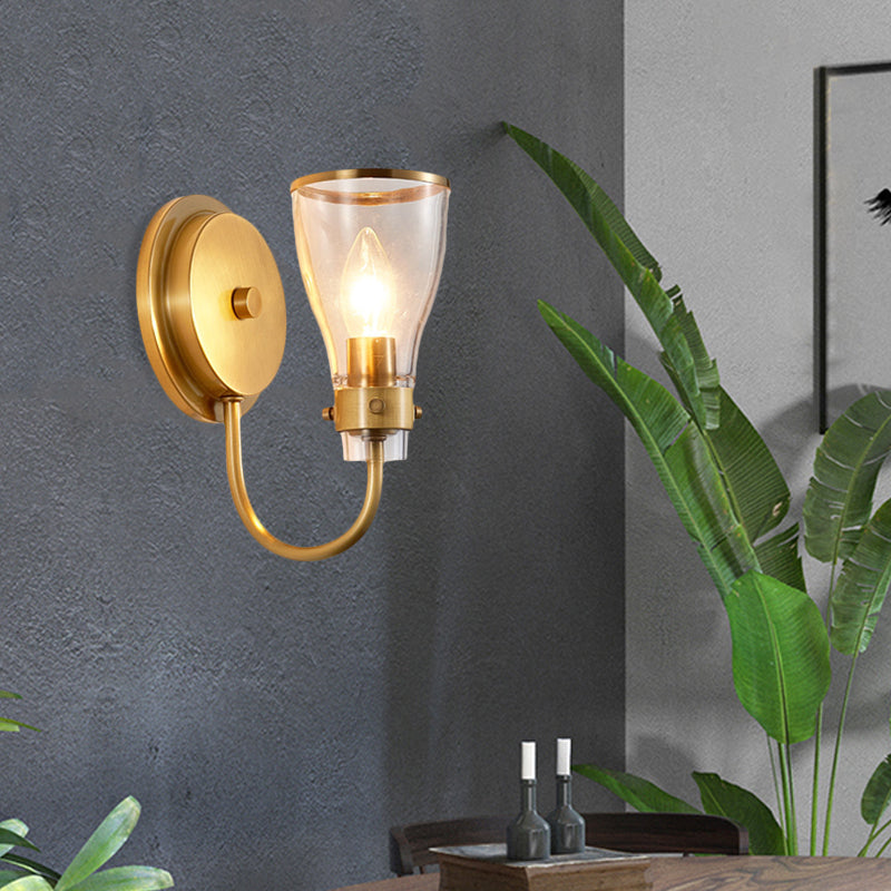 Vintage Bell Wall Mount Lighting 1 Light Clear Glass Wall Lamp Sconce in Brass for Indoor Brass Clearhalo 'Wall Lamps & Sconces' 'Wall Lights' Lighting' 780611