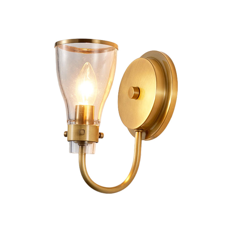 Vintage Bell Wall Mount Lighting 1 Light Clear Glass Wall Lamp Sconce in Brass for Indoor Clearhalo 'Wall Lamps & Sconces' 'Wall Lights' Lighting' 780613