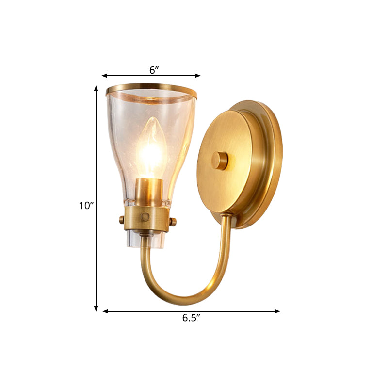 Vintage Bell Wall Mount Lighting 1 Light Clear Glass Wall Lamp Sconce in Brass for Indoor Clearhalo 'Wall Lamps & Sconces' 'Wall Lights' Lighting' 780614