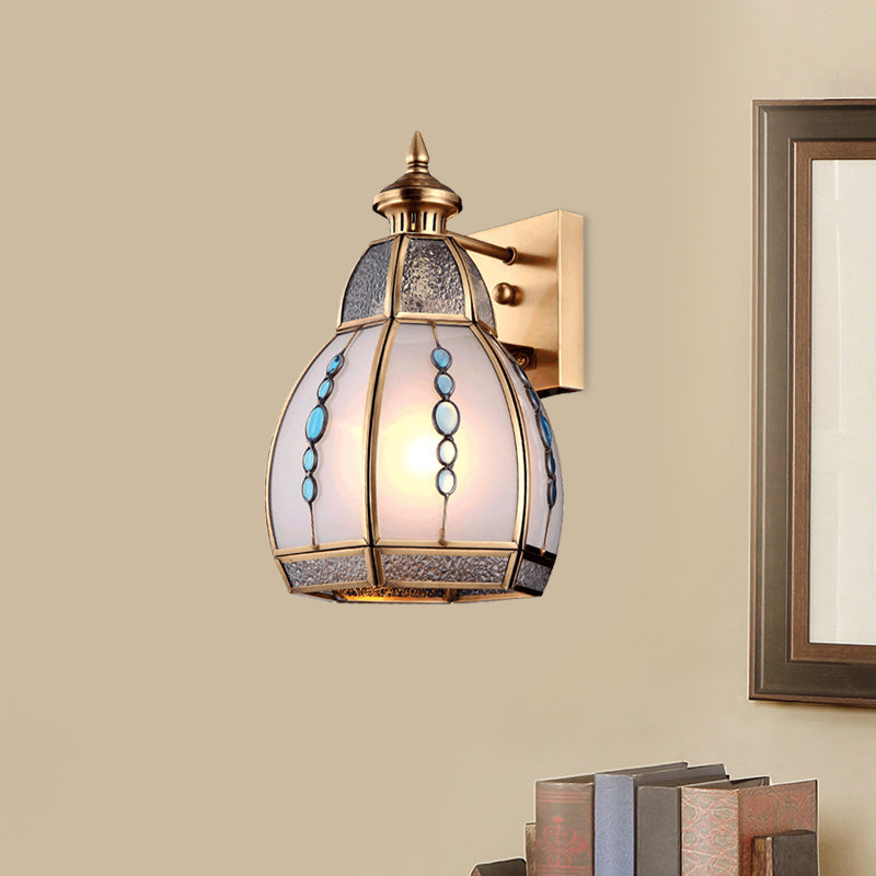 Traditional Gourd Shape Wall Lighting 1 Bulb Water and White Glass Wall Sconce in Brass Brass Clearhalo 'Wall Lamps & Sconces' 'Wall Lights' Lighting' 780668