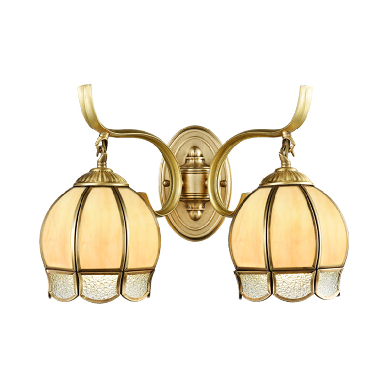 Tan Glass Brass Finish Sconce Light Globe 1/2-Head Traditional Wall Lamp Fixture with Swirl Arm Clearhalo 'Wall Lamps & Sconces' 'Wall Lights' Lighting' 780682