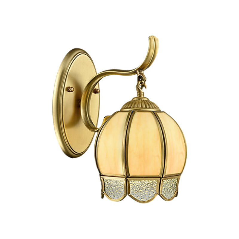 Tan Glass Brass Finish Sconce Light Globe 1/2-Head Traditional Wall Lamp Fixture with Swirl Arm Clearhalo 'Wall Lamps & Sconces' 'Wall Lights' Lighting' 780688