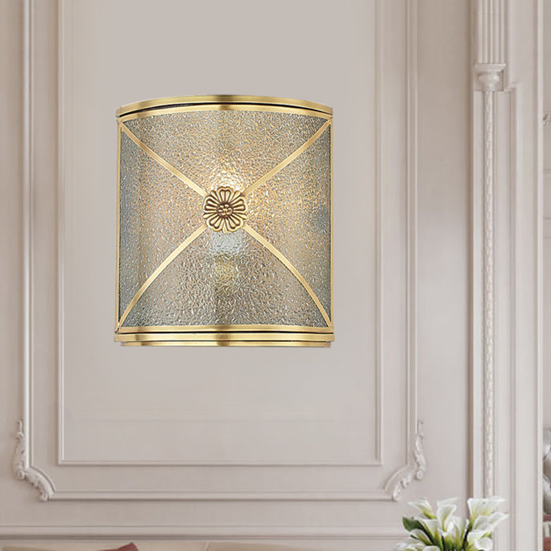 Water Glass Half Cylinder Flush Wall Sconce Traditional 1 Head Corner Wall Mount Light in Brass Brass Clearhalo 'Wall Lamps & Sconces' 'Wall Lights' Lighting' 780703