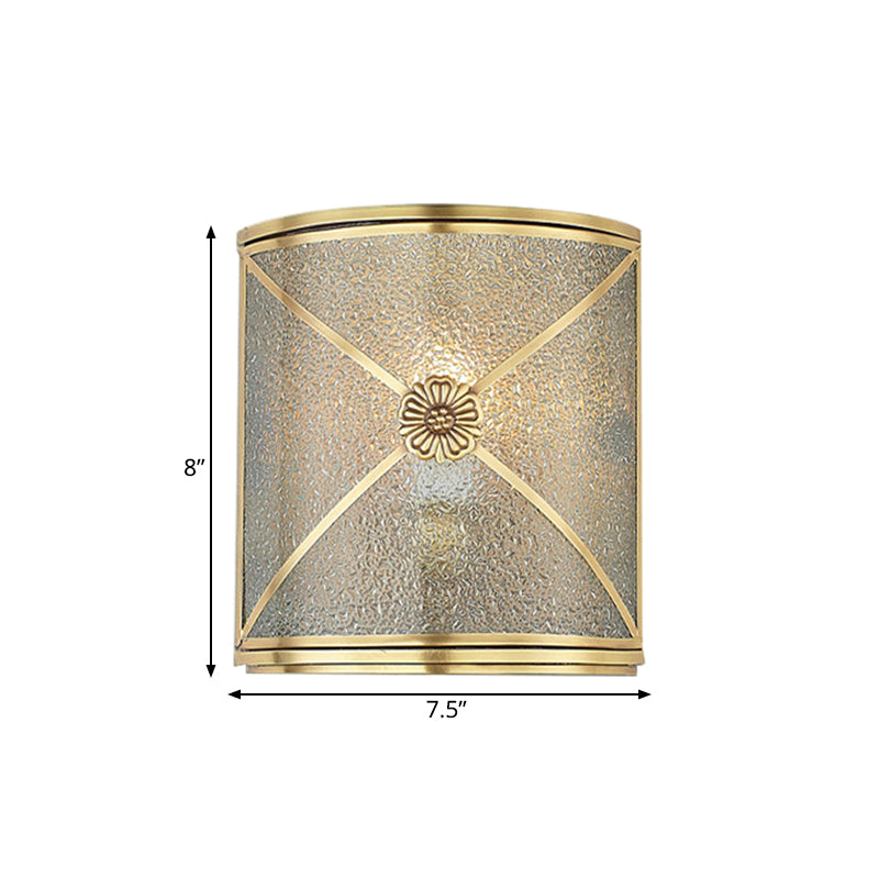Water Glass Half Cylinder Flush Wall Sconce Traditional 1 Head Corner Wall Mount Light in Brass Clearhalo 'Wall Lamps & Sconces' 'Wall Lights' Lighting' 780706