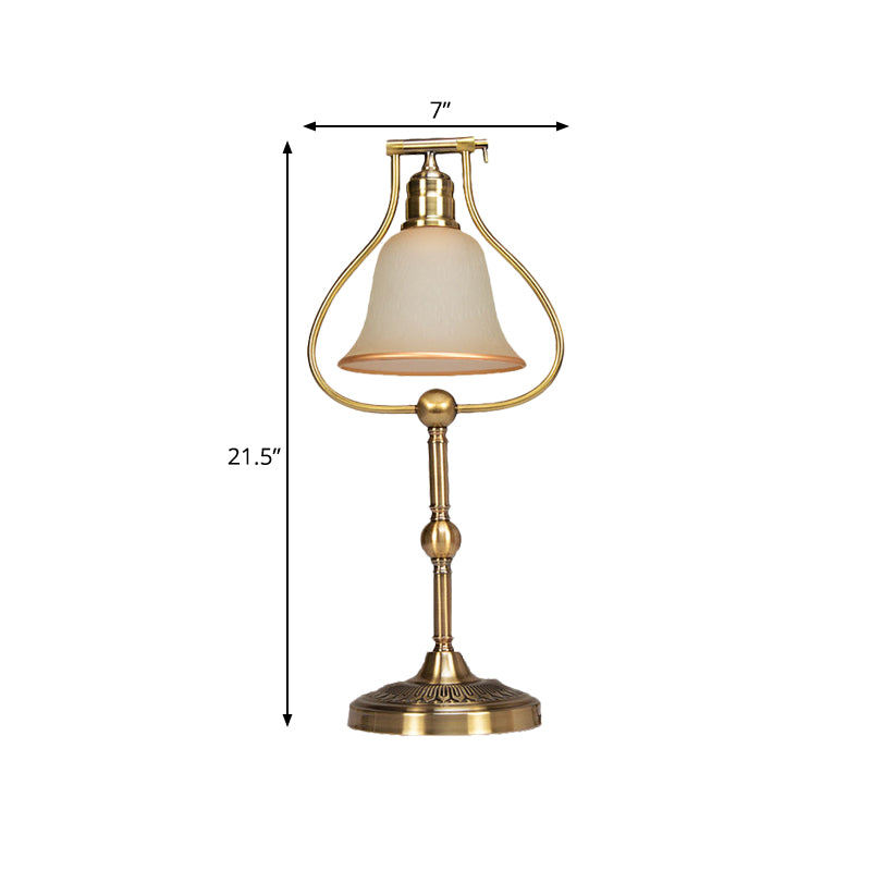 Vintage Bell Shade Night Lamp 1 Bulb Opal Glass Table Light with Brass Jar Frame Clearhalo 'Lamps' 'Table Lamps' Lighting' 780805