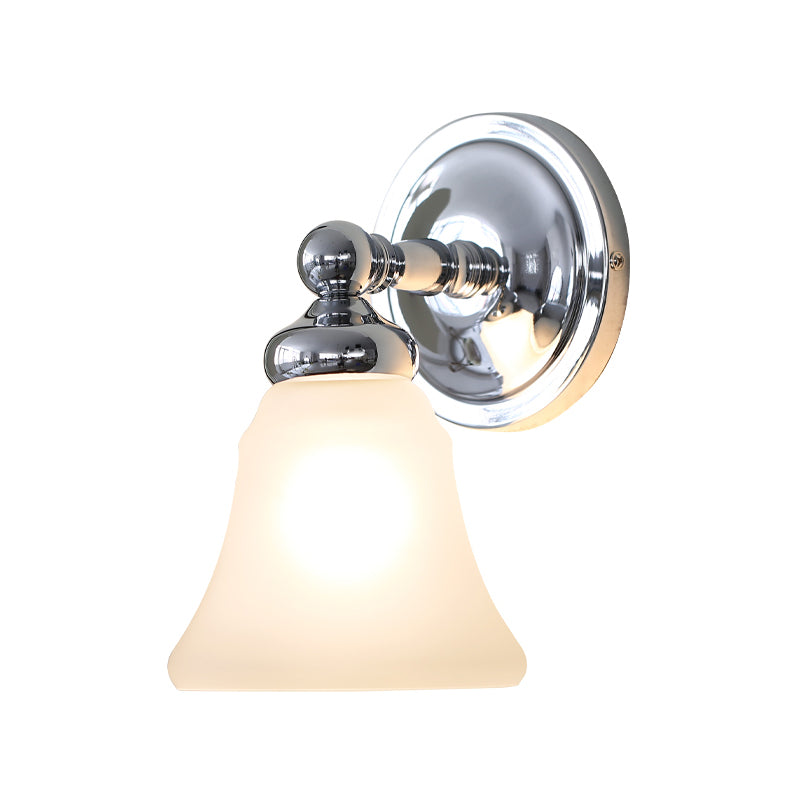 1 Bulb Wall Light Sconce Country Bell White Glass Wall Light Ideas in Silver Clearhalo 'Wall Lamps & Sconces' 'Wall Lights' Lighting' 781021