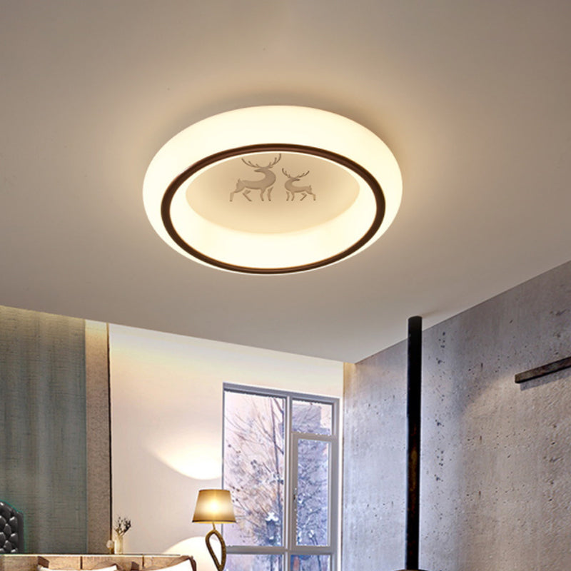 Circular Flush Mount Ceiling Light Nordic Acrylic White LED Flushmount with Elk/Star/Hot Air Balloon Pattern White Elk Clearhalo 'Ceiling Lights' 'Close To Ceiling Lights' 'Close to ceiling' 'Flush mount' Lighting' 781291