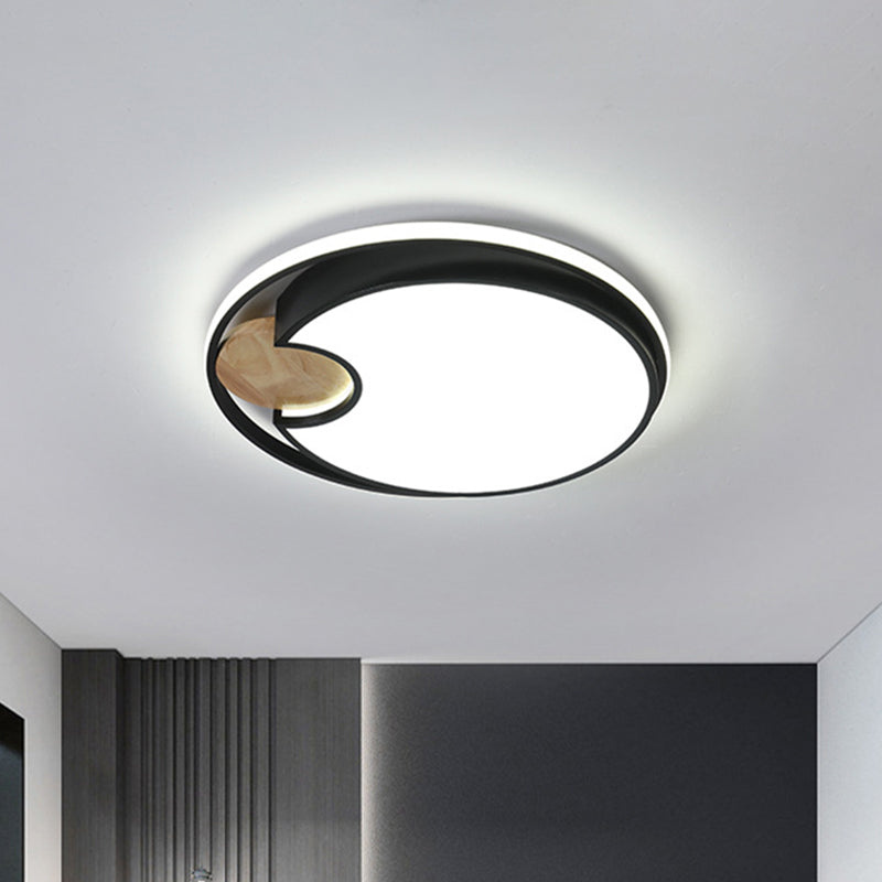 Thin Round Acrylic Flush Mount Simplicity Black LED Ceiling Light in Black with Wood Accent Black Clearhalo 'Ceiling Lights' 'Close To Ceiling Lights' 'Close to ceiling' 'Flush mount' Lighting' 781356