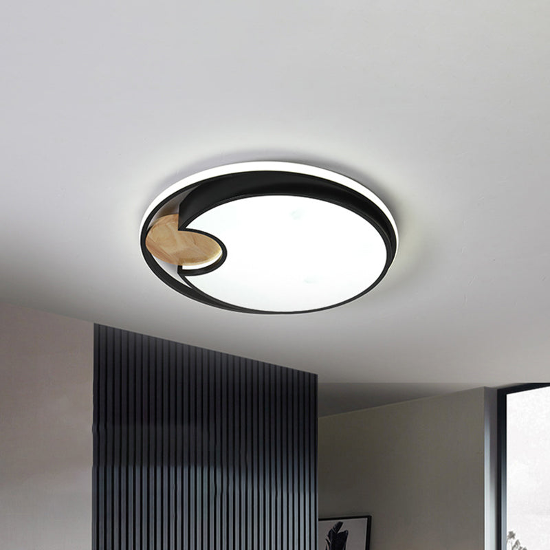 Thin Round Acrylic Flush Mount Simplicity Black LED Ceiling Light in Black with Wood Accent Clearhalo 'Ceiling Lights' 'Close To Ceiling Lights' 'Close to ceiling' 'Flush mount' Lighting' 781357