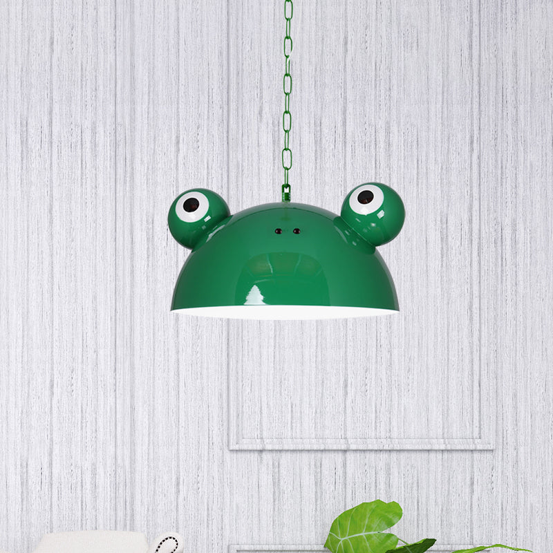 Frog Kindergarten Ceiling Pendant Iron 1 Bulb Kids Style Hanging Lamp Kit in Red/Blue/Green Clearhalo 'Ceiling Lights' 'Pendant Lights' 'Pendants' Lighting' 781596