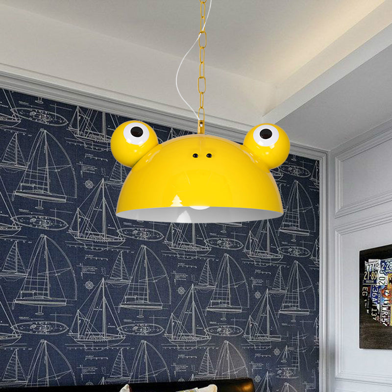 Frog Kindergarten Ceiling Pendant Iron 1 Bulb Kids Style Hanging Lamp Kit in Red/Blue/Green Clearhalo 'Ceiling Lights' 'Pendant Lights' 'Pendants' Lighting' 781605