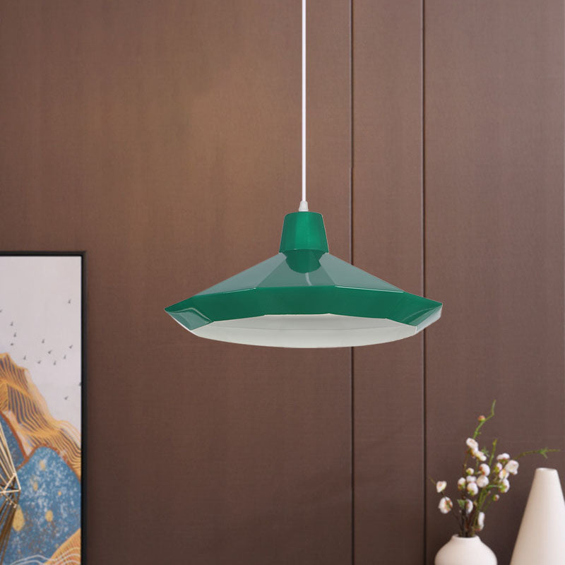 1-Light Restaurant Hanging Lamp Macaron Yellow/Blue/Green Pendant Light Kit with Pot-Lid/Diamond/Tapered Iron Shade Clearhalo 'Ceiling Lights' 'Pendant Lights' 'Pendants' Lighting' 781628