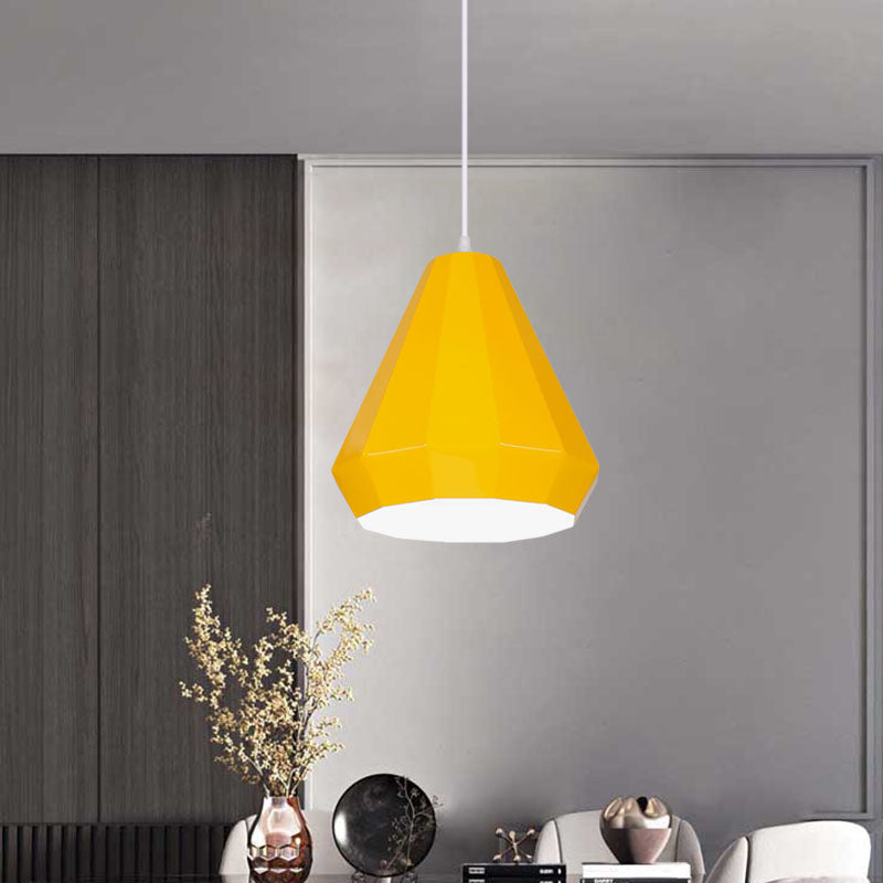 1-Light Restaurant Hanging Lamp Macaron Yellow/Blue/Green Pendant Light Kit with Pot-Lid/Diamond/Tapered Iron Shade Clearhalo 'Ceiling Lights' 'Pendant Lights' 'Pendants' Lighting' 781634