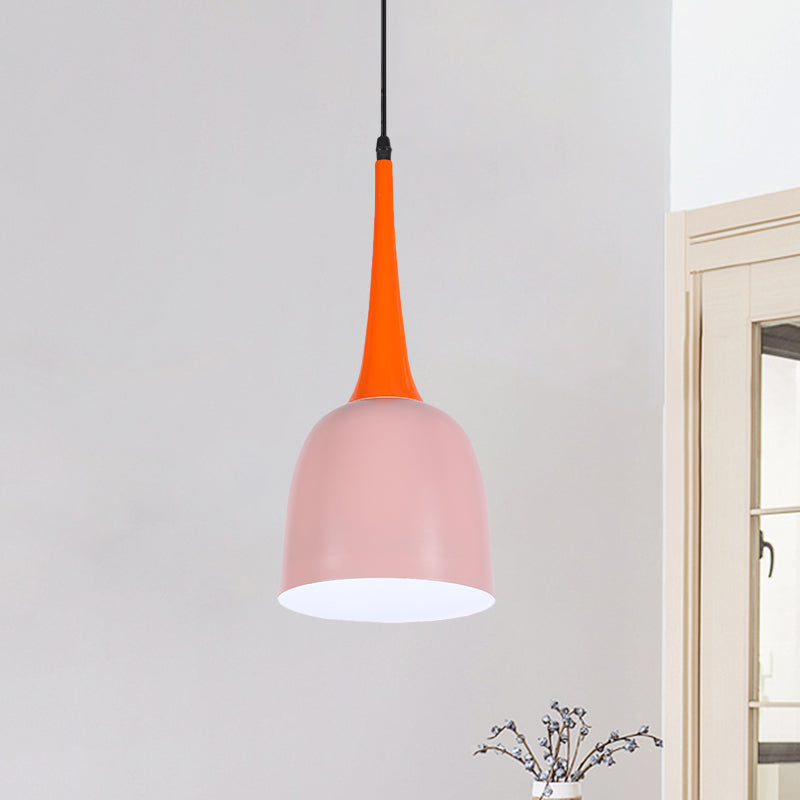 Black/White/Pink Bell Pendulum Light Macaron Single Iron Down Lighting Pendant with Orange Tapered Grip Clearhalo 'Ceiling Lights' 'Pendant Lights' 'Pendants' Lighting' 781646