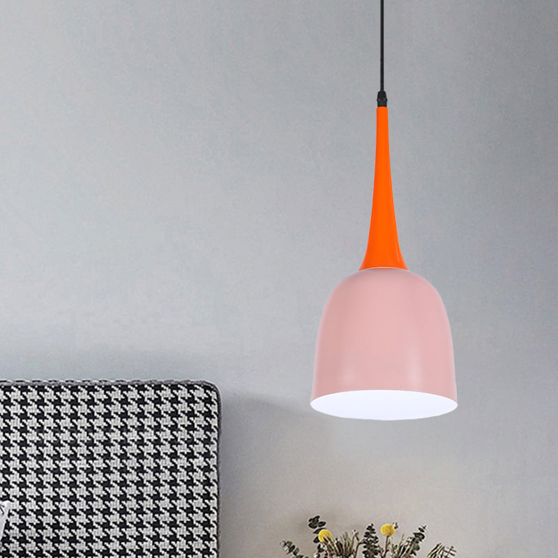 Black/White/Pink Bell Pendulum Light Macaron Single Iron Down Lighting Pendant with Orange Tapered Grip Clearhalo 'Ceiling Lights' 'Pendant Lights' 'Pendants' Lighting' 781647